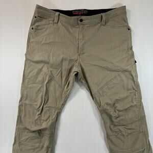 Wrangler ATG Pants Mens 42x30 Canvas Double Knee Outdoor Hiking Work Jeans Beige